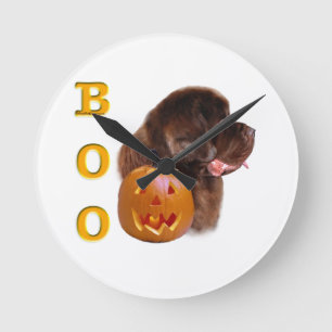 Newfoundland Brown Halloween BOO Round Clock