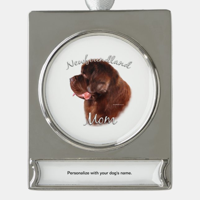 Newfoundland (brown) Mom 2 Silver Plated Banner Ornament (Front)