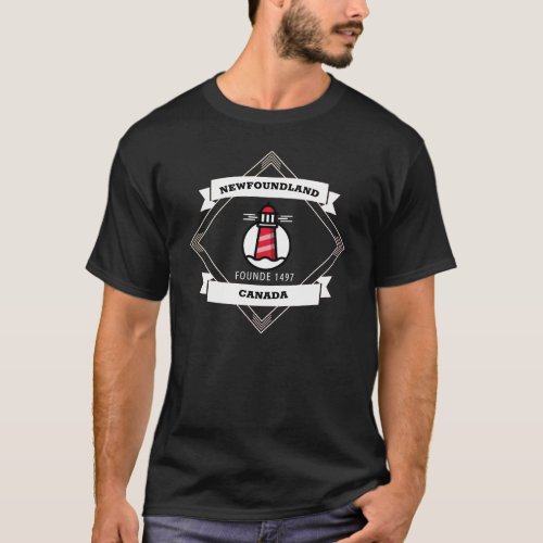 Newfoundland Canada founde 1497 Lighthouse Graphic T_Shirt