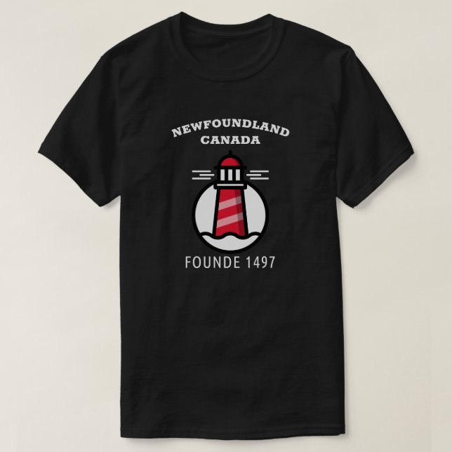 Newfoundland Canada founde 1497 Lighthouse T-Shirt (Design Front)