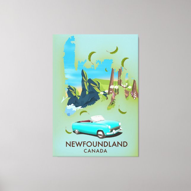 Newfoundland Canada map travel poster Canvas Print (Front)