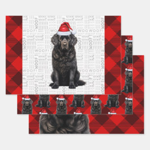 Newfoundland Christmas Dog Red Buffalo Plaid Wrapping Paper Sheets