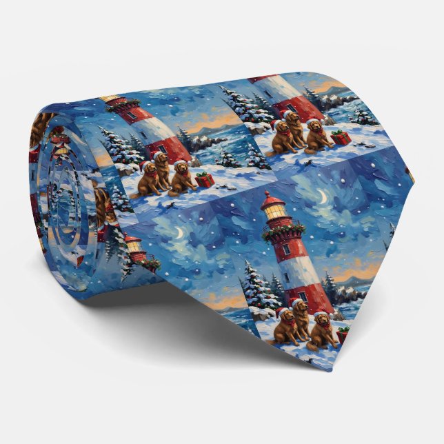 Newfoundland Christmas Lighthouse Holiday Neck Tie (Rolled)