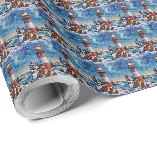 Newfoundland Christmas Lighthouse Holiday Wrapping Paper (Roll Corner)