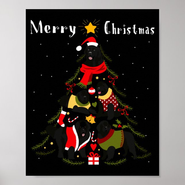 Newfoundland Christmas Tree Xmas Dog Lover  Poster (Front)