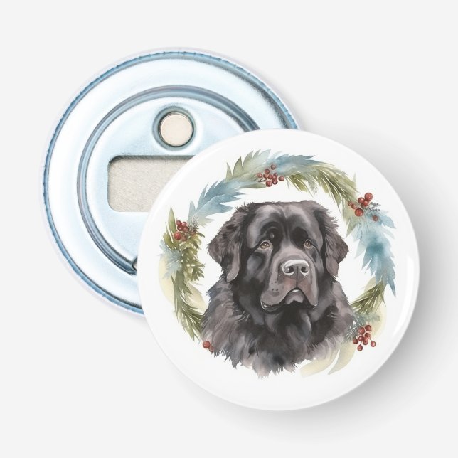 Newfoundland Christmas Wreath Festive Pup  Bottle Opener (Front)