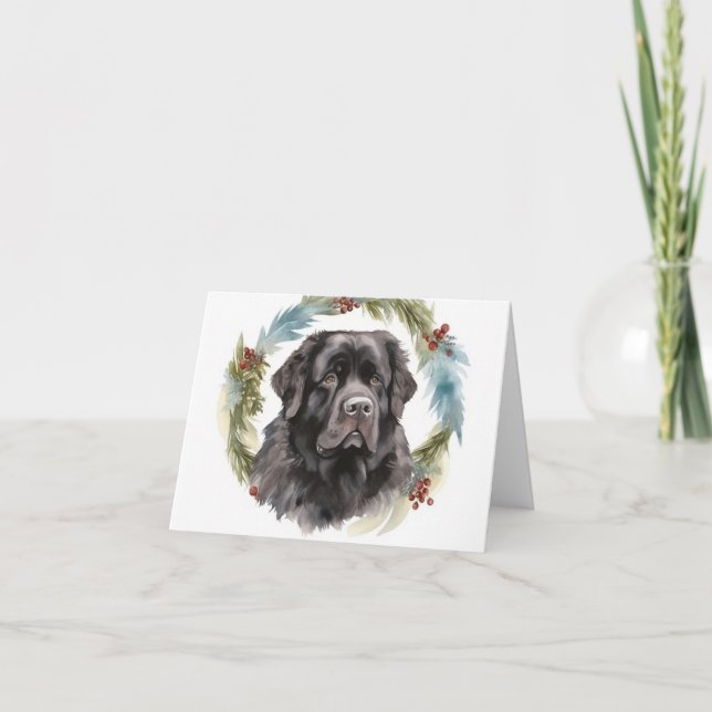 Newfoundland Christmas Wreath Festive Pup  Card (Front)