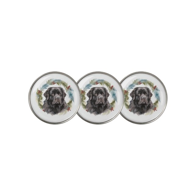 Newfoundland Christmas Wreath Festive Pup  Golf Ball Marker (3 Up)