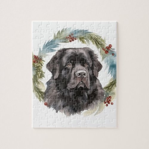 Newfoundland Christmas Wreath Festive Pup  Jigsaw Puzzle