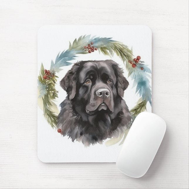 Newfoundland Christmas Wreath Festive Pup  Mouse Pad (With Mouse)