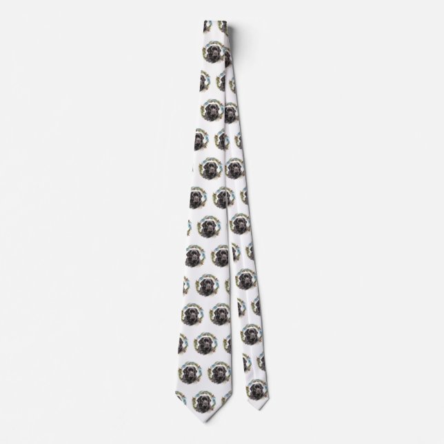 Newfoundland Christmas Wreath Festive Pup  Neck Tie (Front)