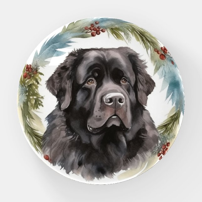 Newfoundland Christmas Wreath Festive Pup  Paperweight (Front)