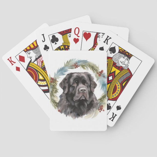 Newfoundland Christmas Wreath Festive Pup  Poker Cards (Back)