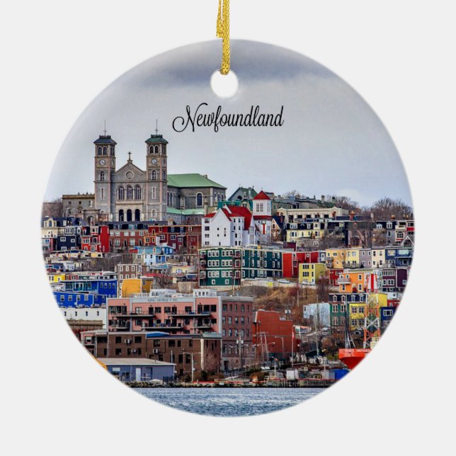 Newfoundland, cityscape photograph ceramic ornament (Back)