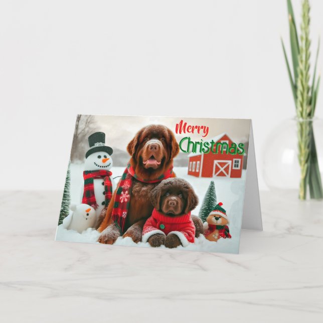 Newfoundland Dog and puppy Christmas Card (Front)