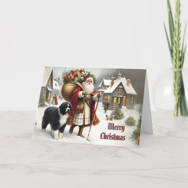 Newfoundland Dog Antique Style Christmas Card (Front)