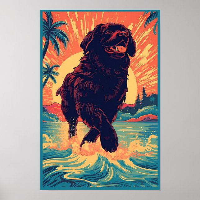 Newfoundland dog at the beach poster (Front)