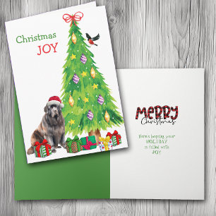 Newfoundland Dog, Bird and Christmas Tree Holiday Card