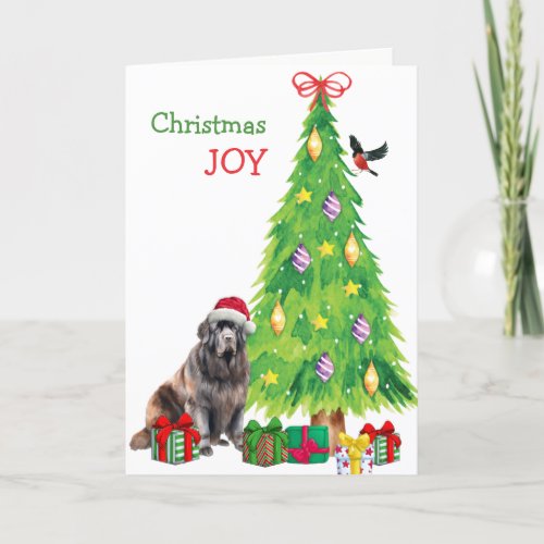 Newfoundland Dog Bird and Christmas Tree Holiday Card
