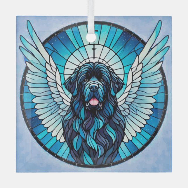 Newfoundland Dog Blue Angel Memorial Suncatcher  Glass Ornament (Front)
