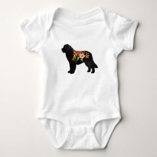 Newfoundland Dog Breed Boho Floral Silhouette Baby Bodysuit