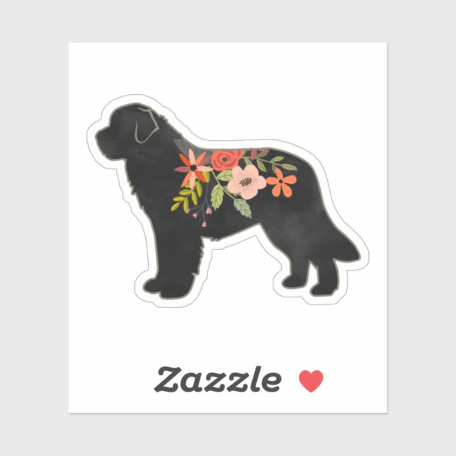 Newfoundland Dog Breed Boho Floral Silhouette Sticker (Sheet)