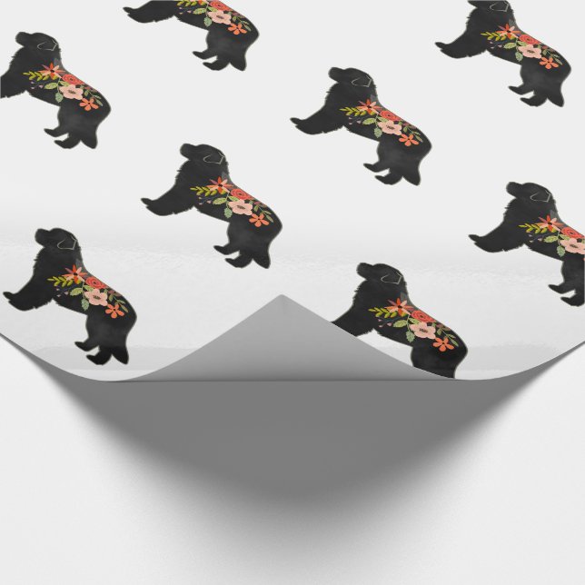 Newfoundland Dog Breed Boho Floral Silhouette Wrapping Paper (Corner)