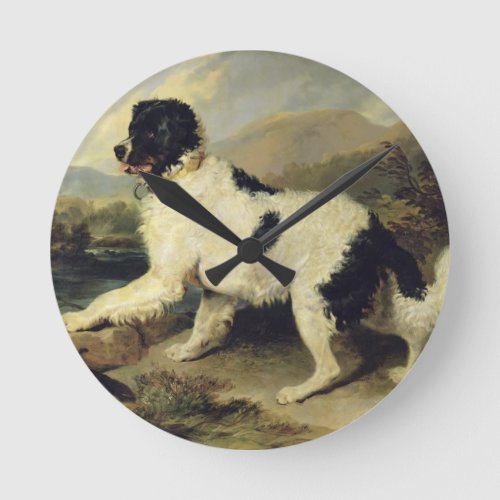 Newfoundland Dog Called Lion 1824 oil on canvas Round Clock