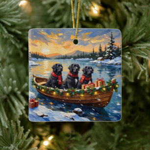 Newfoundland Dog Christmas Boat Holiday Ceramic Ornament