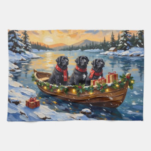 Newfoundland Dog Christmas Boat Holiday Kitchen Towel