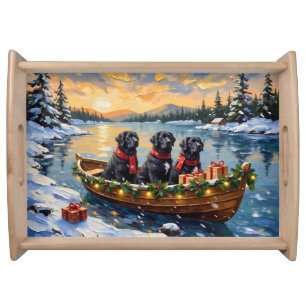 Newfoundland Dog Christmas Boat Holiday Serving Tray