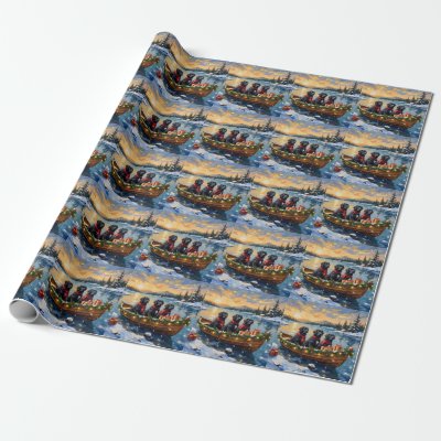 Newfoundland Dog Christmas Boat Holiday Wrapping Paper