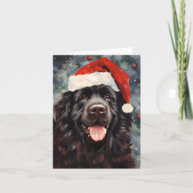 Newfoundland dog Christmas brush painting artwork Card (Front)