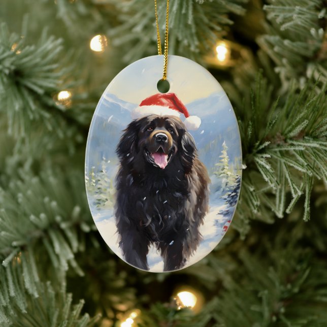Newfoundland dog Christmas Ceramic Ornament (Tree)