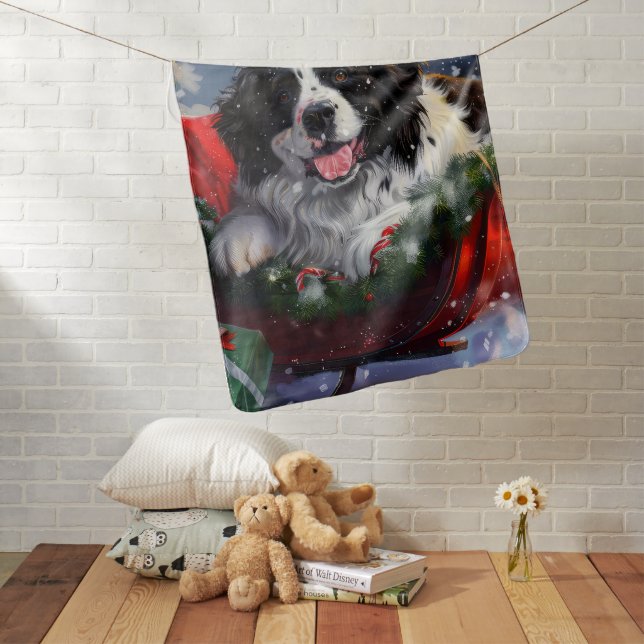 Newfoundland Dog Christmas Festive Baby Blanket (In Situ)