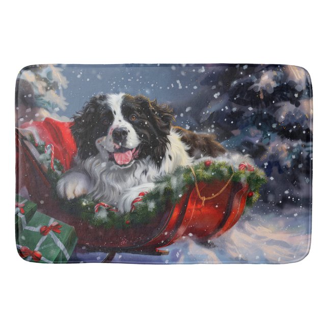 Newfoundland Dog Christmas Festive Bath Mat (Front)