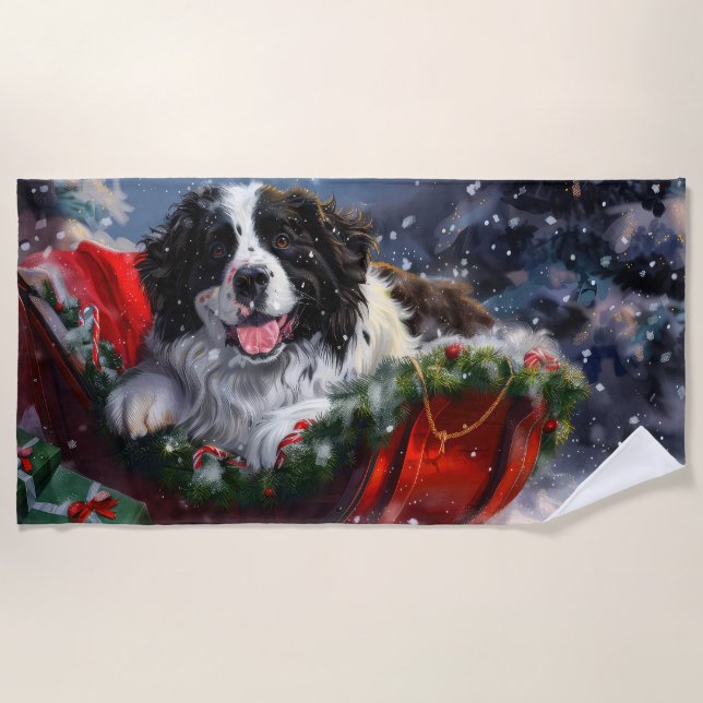 Newfoundland Dog Christmas Festive Beach Towel (Front)