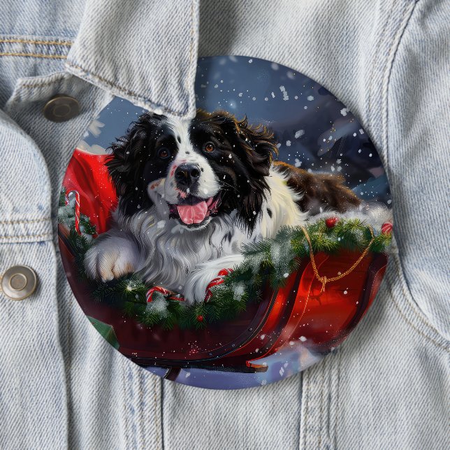 Newfoundland Dog Christmas Festive Button (In Situ)