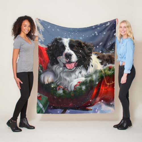 Newfoundland Dog Christmas Festive Fleece Blanket