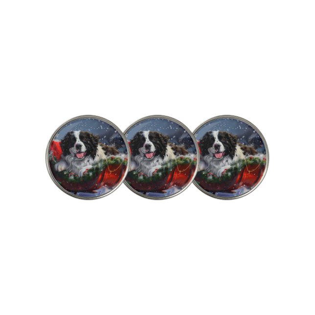 Newfoundland Dog Christmas Festive Golf Ball Marker (3 Up)