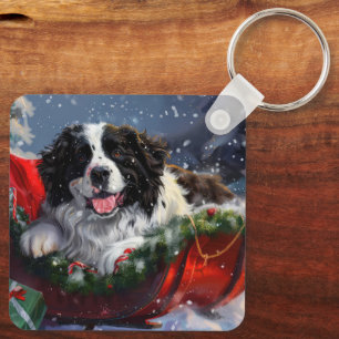 Newfoundland Dog Christmas Festive Keychain