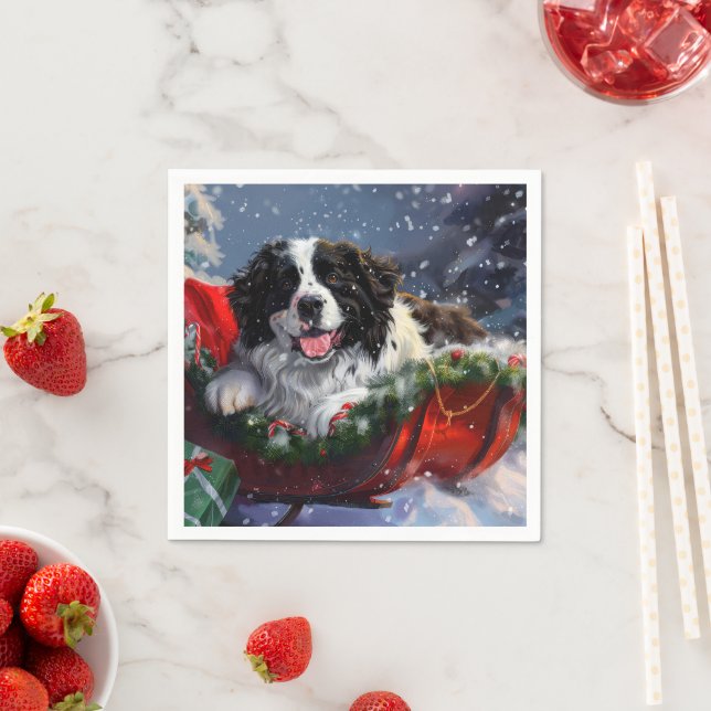 Newfoundland Dog Christmas Festive Napkins (Insitu)