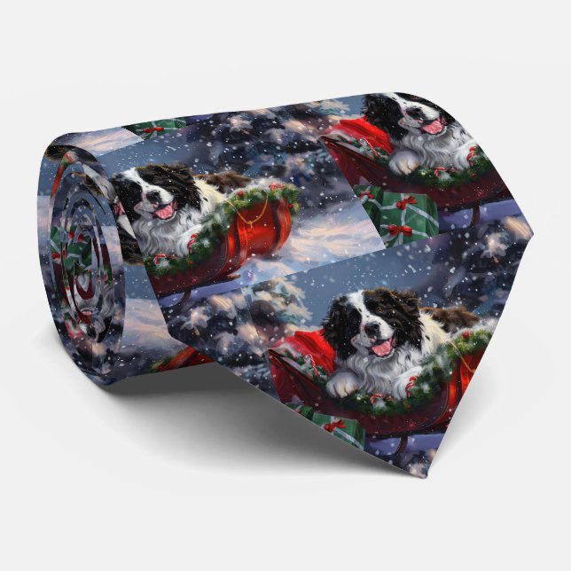 Newfoundland Dog Christmas Festive Neck Tie (Rolled)