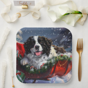 Newfoundland Dog Christmas Festive Paper Plates