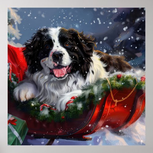 Newfoundland Dog Christmas Festive Poster