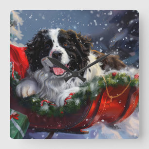 Newfoundland Dog Christmas Festive Square Wall Clock