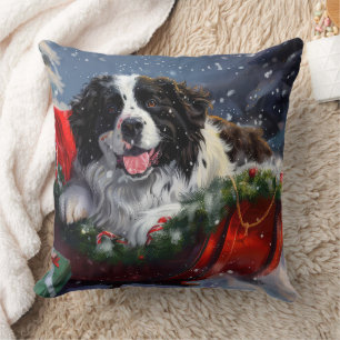 Newfoundland Dog Christmas Festive Throw Pillow