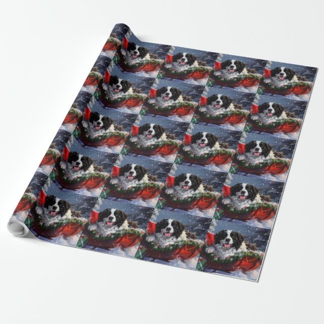 Newfoundland Dog Christmas Festive Wrapping Paper (Unrolled)