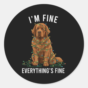 Newfoundland Dog Christmas I'm Fine Everything Is Classic Round Sticker