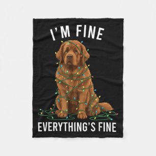 Newfoundland Dog Christmas I'm Fine Everything Is  Fleece Blanket